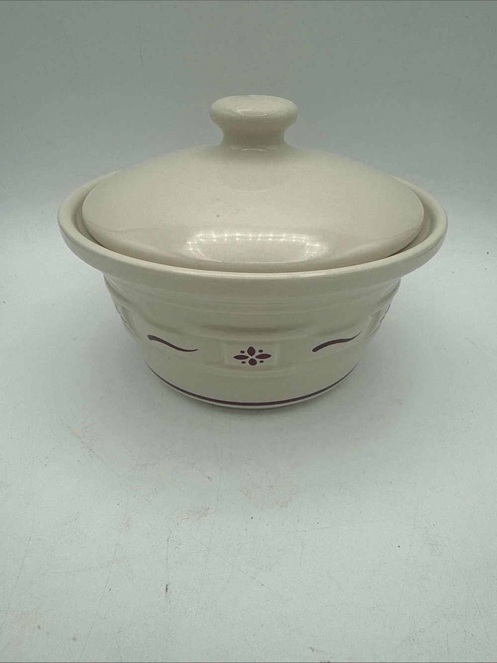 VTG Longaberger Pottery Woven Traditions Heritage Red Covered Butter Tub w/ Lid